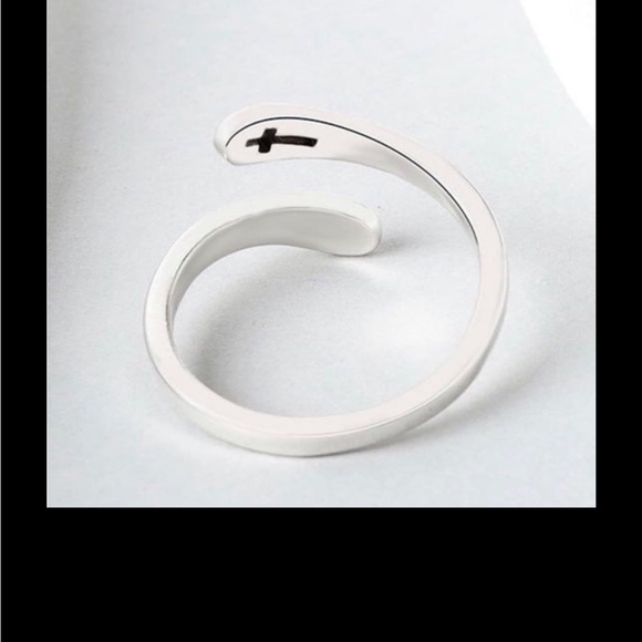 Sterling Silver Adjustable ring Faith + Cross ring, adjustable band stamped S925 - Picture 5 of 5